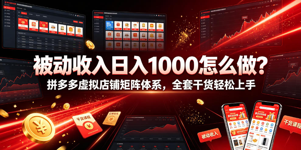 被动收入日入1000怎么做？拼多多虚拟店铺矩阵体系，全套干货轻松上手【揭秘】-副业终点站