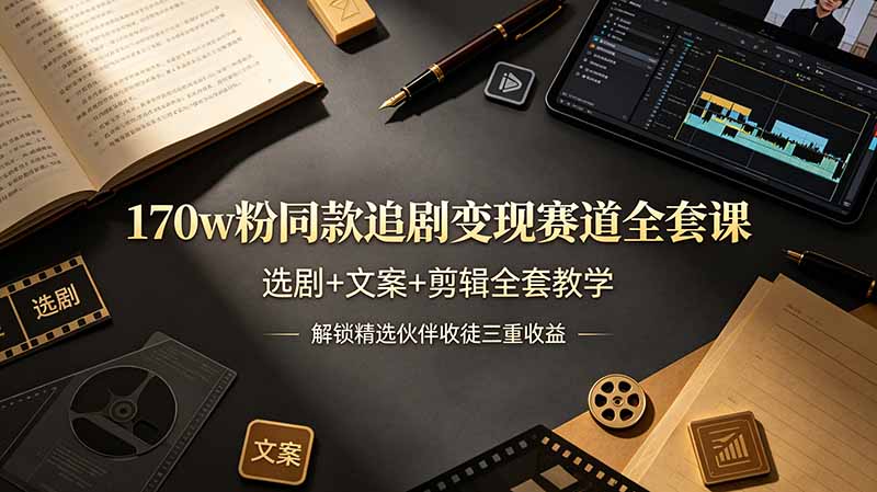170w粉博主同款追剧变现赛道全套课，选剧+文案+剪辑全套教学，解锁精选伙伴收徒三重收益-副业终点站