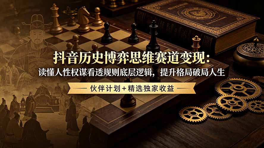 抖音历史博弈思维赛道变现：读懂人性权谋看透规则底层逻辑，提升格局破局人生，伙伴计划+精选独家收益-副业终点站