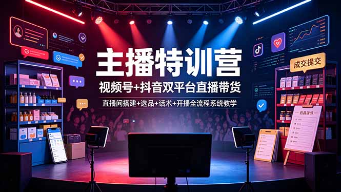主播特训营：视频号+抖音双平台直播带货，直播间搭建+选品+话术+开播全流程系统教学-副业终点站