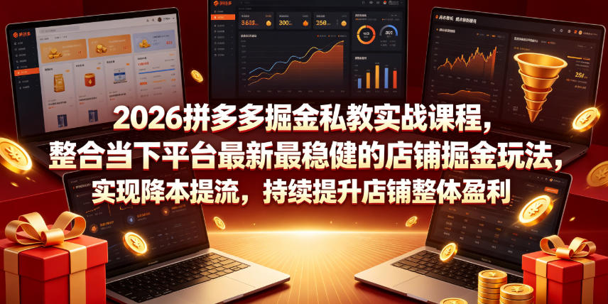 2026拼多多掘金私教实战课程，整合当下平台最新最稳健的店铺掘金玩法，实现降本提流，持续提升店铺整体盈利-副业终点站