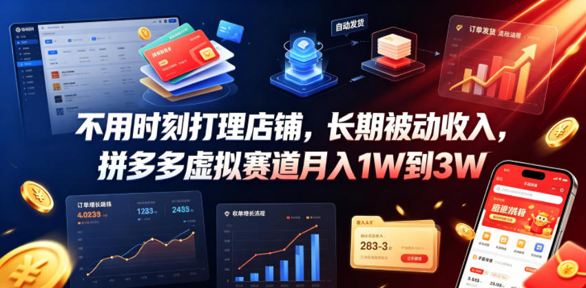 不用时刻打理店铺，长期被动收入，拼多多虚拟赛道月入1W到3W【揭秘】-副业终点站