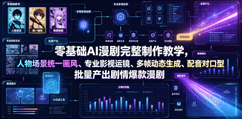 零基础AI漫剧完整制作教学，人物场景统一画风、专业影视运镜、多帧动态生成、配音对口型，批量产出剧情爆款漫剧-副业终点站