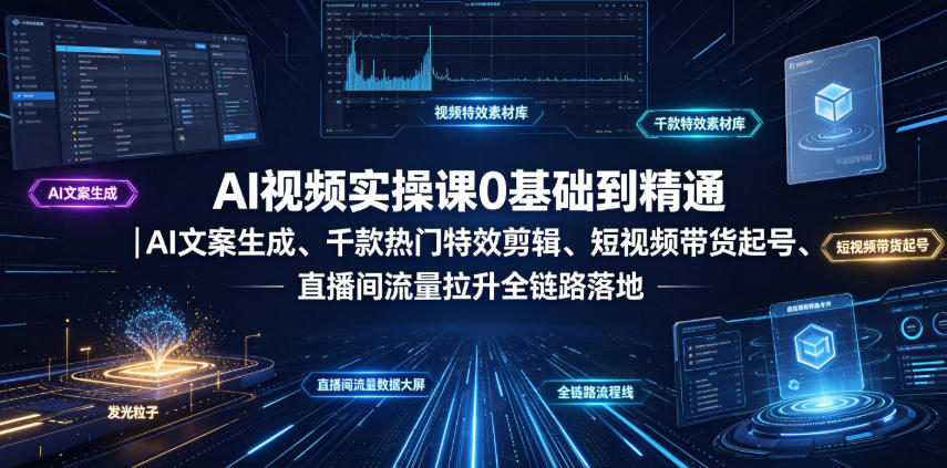 AI视频实操课0基础到精通｜AI文案生成、千款热门特效剪辑、短视频带货起号、直播间流量拉升全链路落地-副业终点站