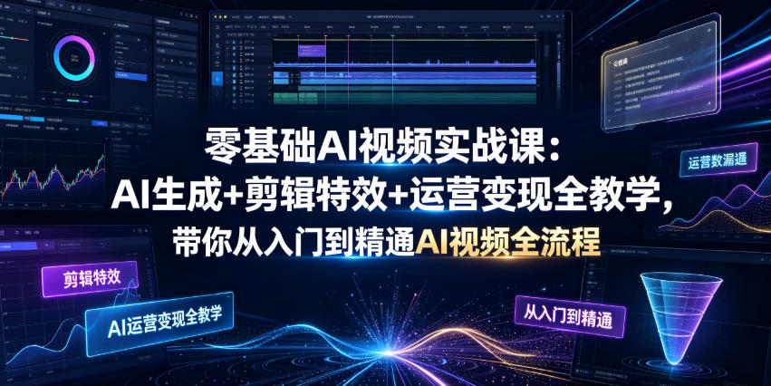 零基础AI视频实战课：AI生成+剪辑特效+运营变现全教学，带你从入门到精通AI视频全流程-副业终点站