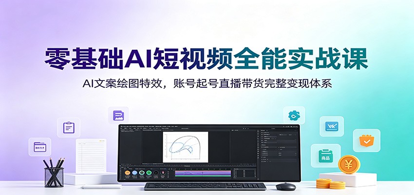 零基础AI短视频全能实战课：AI文案绘图特效，账号起号直播带货完整变现体系-副业终点站
