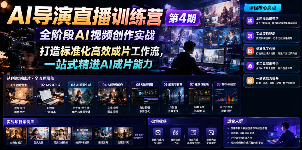 AI导演直播训练营第4期｜全阶段AI视频创作实战，打造标准化高效成片工作流，一站式精进AI成片能力-副业终点站