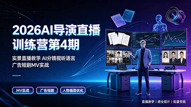 2026AI导演直播训练营第4期，实景直播教学AI分镜视听语言，广告短剧MV实战，解决人物画面崩坏痛点-副业终点站