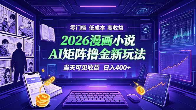 爆款小说漫画大阅读    ai矩阵操作    当天可见收益  日入400+    零门槛    高收益-副业终点站