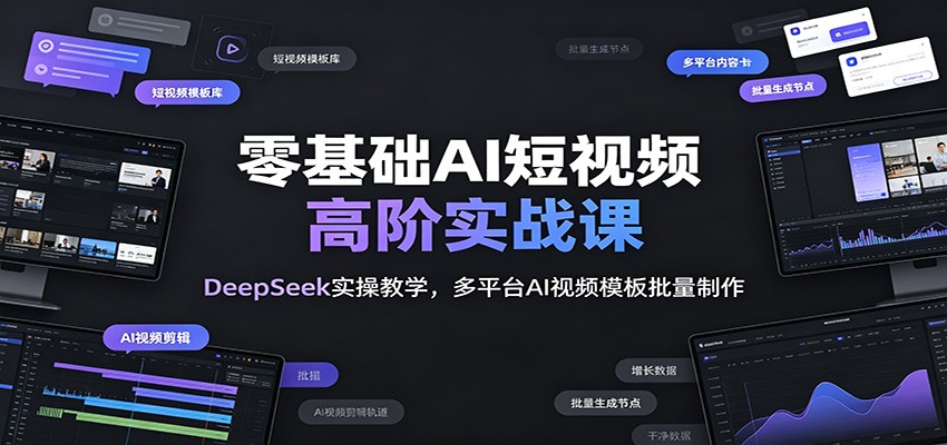 零基础AI短视频高阶实战课：DeepSeek实操教学，多平台AI视频模板批量制作-副业终点站