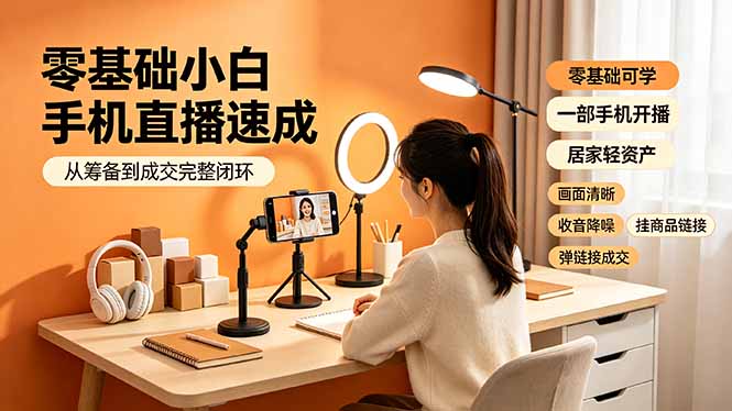 零基础小白手机直播速成,从筹备到成交完整闭环,适配苹果安卓系统,解决杂音卡顿留人难问题-副业终点站
