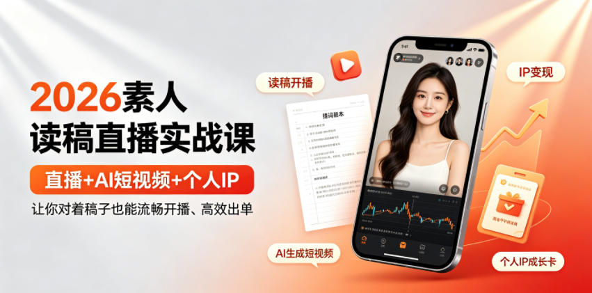 2026素人读稿直播实战课｜直播+AI短视频+个人IP，让你对着稿子也能流畅开播、高效出单-副业终点站