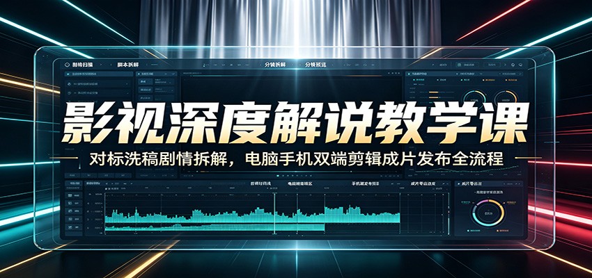 影视深度解说教学课：对标洗稿剧情拆解，电脑手机双端剪辑成片发布全流程-副业终点站