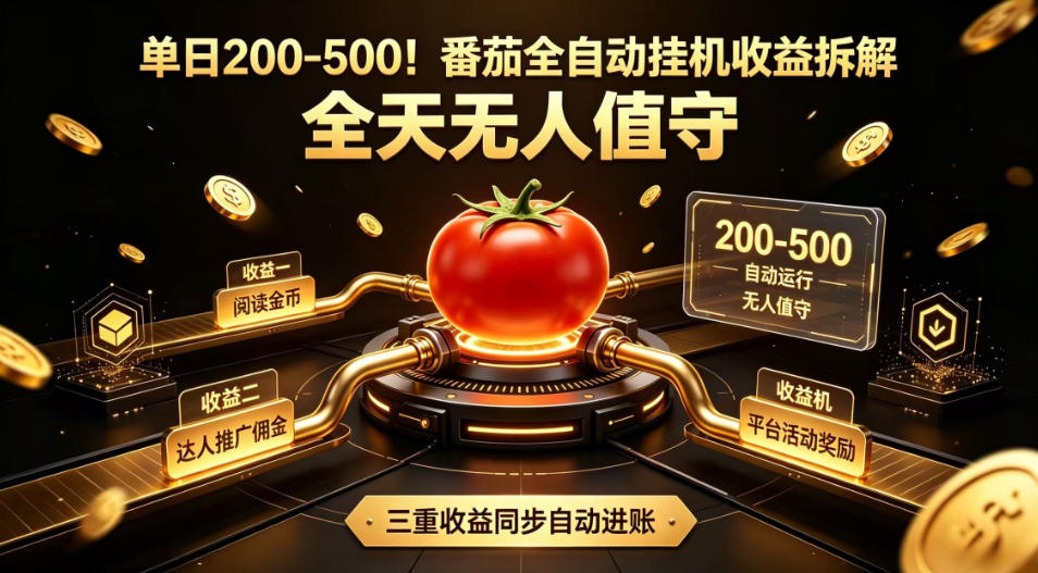 单日200-500!番茄全自动挂G收益拆解,全天无人值守,矩阵操作收益翻倍【揭秘】-副业终点站
