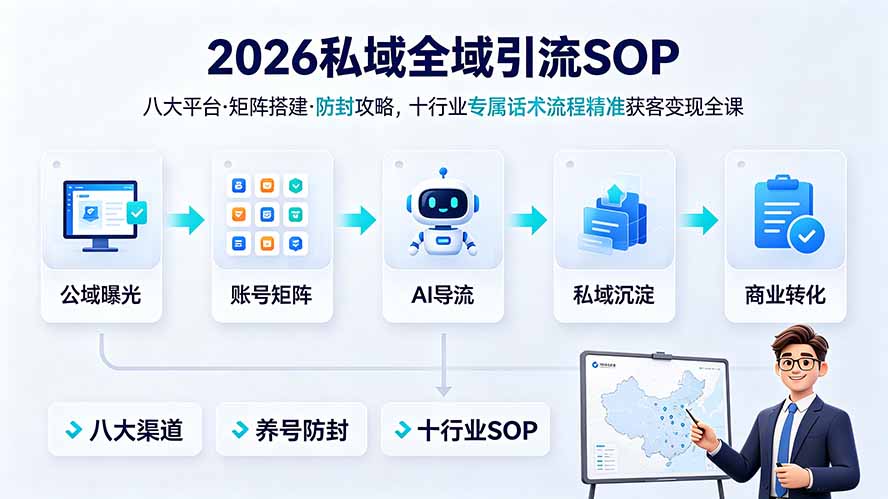 2026私域全域引流SOP｜八大平台·矩阵搭建·防封攻略，十行业专属话术流程精准获客变现全课-副业终点站