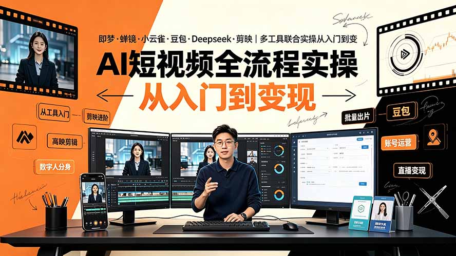 AI短视频全流程实操：即梦·蝉镜·小云雀·豆包·Deepseek·剪映｜多工具联合实操从入门到变现-副业终点站