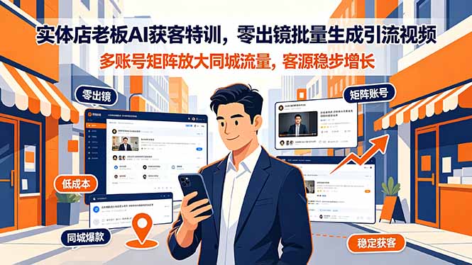 实体店老板AI获客特训,零出镜批量生成引流视频,多账号矩阵放大同城流量,客源稳步增长-副业终点站