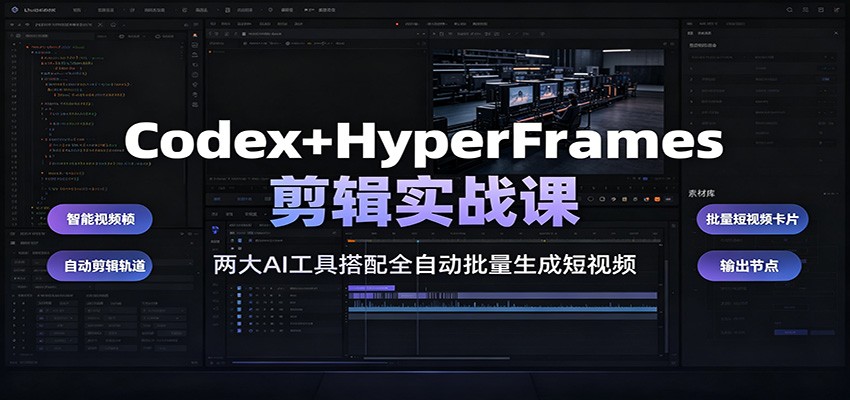 Codex+HyperFrames剪辑实战课：两大AI工具搭配全自动批量生成短视频-副业终点站
