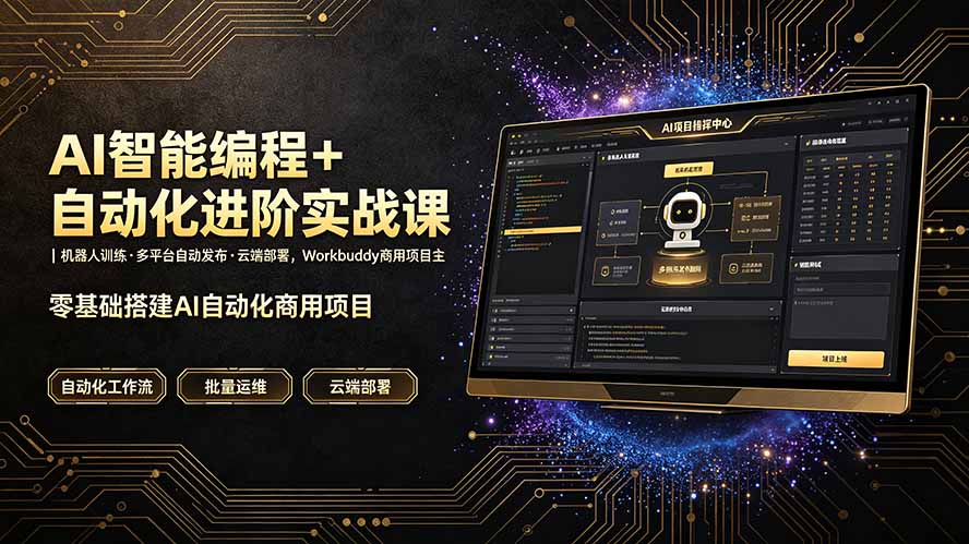 AI智能编程+自动化进阶实战课｜机器人训练·多平台自动发布·云端部署，Workbuddy商用项目全流程教学-副业终点站