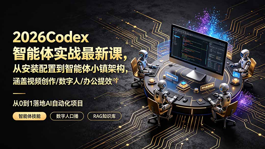 2026Codex智能体实战最新课，从安装配置到智能体小镇架构，涵盖视频创作/数字人/办公提效全技能-副业终点站