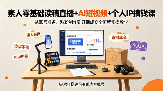 素人零基础读稿直播+AI短视频+个人IP搞钱课,从账号准备、涨粉制作到开播成交全流程实操教学-副业终点站