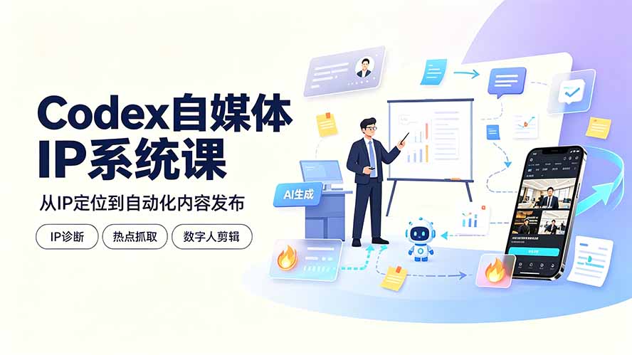 Codex自媒体IP系统课：IP诊断/热点抓取/IP蒸馏 Skill，爆款复刻数字人多平台自动发布教程-副业终点站