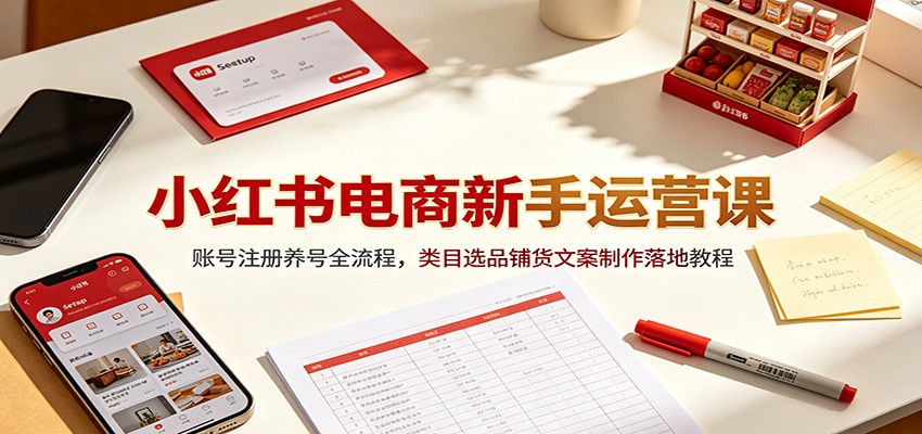 小红书电商新手运营课:账号注册养号全流程,类目选品铺货文案制作落地教程-副业终点站