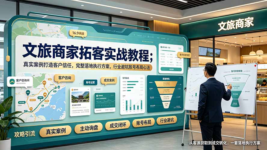 文旅商家拓客实战教程；真实案例打造客户信任，完整落地执行方案，行业避坑账号布局心法-副业终点站