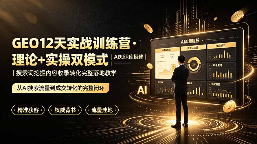 GEO12天实战训练营·理论+实操双模式|AI知识库搭建|搜索词挖掘内容收录转化完整落地教学-副业终点站