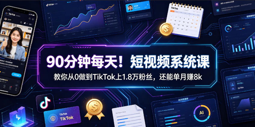90分钟每天！短视频系统课教你从0做到TikTok上1.8万粉丝，还能单月賺8k【原创双语字幕】-副业终点站