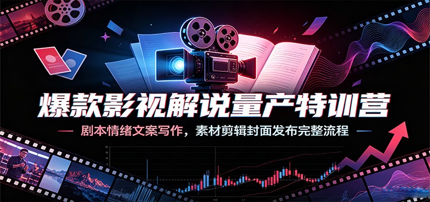 爆款影视解说量产特训营:剧本情绪文案写作,素材剪辑封面发布完整流程-副业终点站