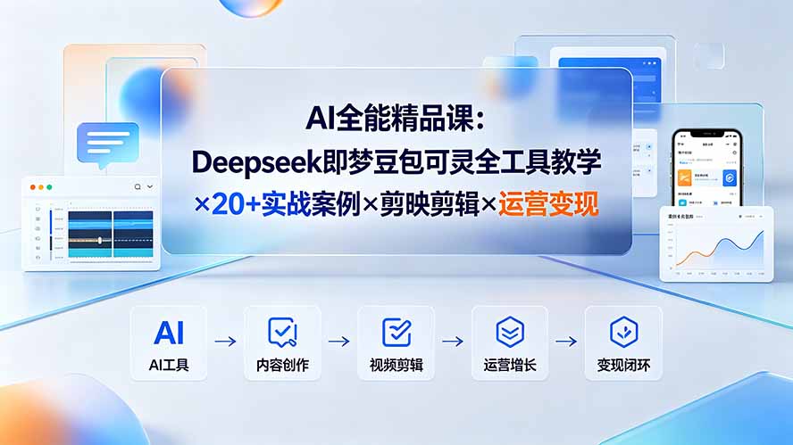 AI全能精品课:Deepseek即梦豆包可灵全工具教学×20+实战案例×剪映剪辑×运营变现-副业终点站