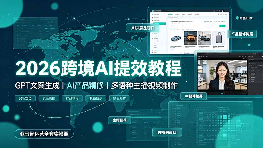 2026跨境AI提效教程·GPT文案生成｜AI产品精修｜多语种主播视频制作，亚马逊运营全套实操课-副业终点站