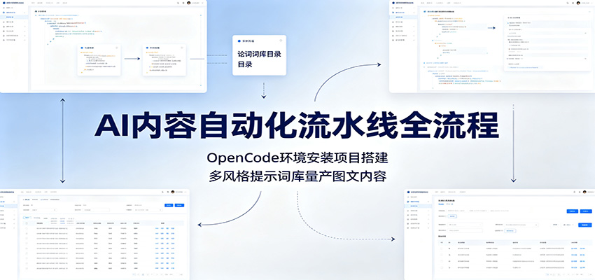 AI内容自动化流水线全流程：OpenCode环境安装项目搭建，多风格提示词库量产图文内容-副业终点站