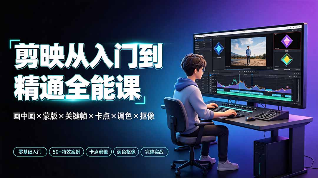 剪映从入门到精通全能课：画中画×蒙版×关键帧×卡点×调色×抠像，一站式掌握剪辑核心技能-副业终点站