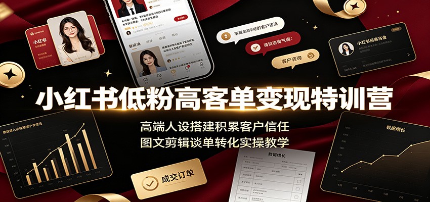 小红书低粉高客单变现特训营:高端人设搭建积累客户信任,图文剪辑谈单转化实操教学-副业终点站