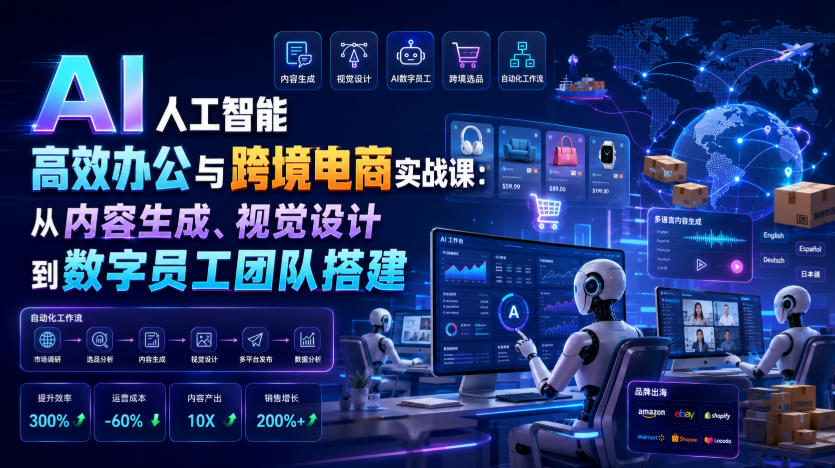 AI人工智能高效办公与跨境电商实战课：从内容生成、视觉设计到数字员工团队搭建-副业终点站