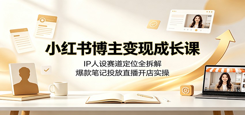 小红书博主变现成长课：IP人设赛道定位全拆解，爆款笔记投放直播开店实操-副业终点站