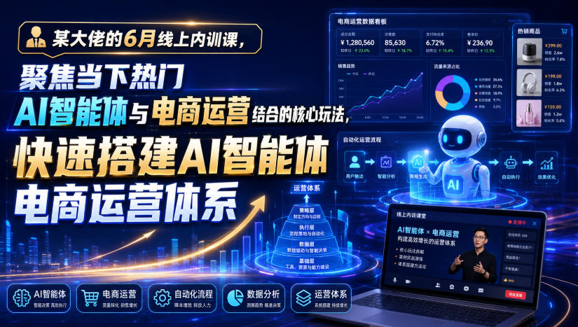 某大佬的6月线上内训课，聚焦当下热门AI智能体与电商运营结合的核心玩法，快速搭建AI智能体电商运营体系-副业终点站