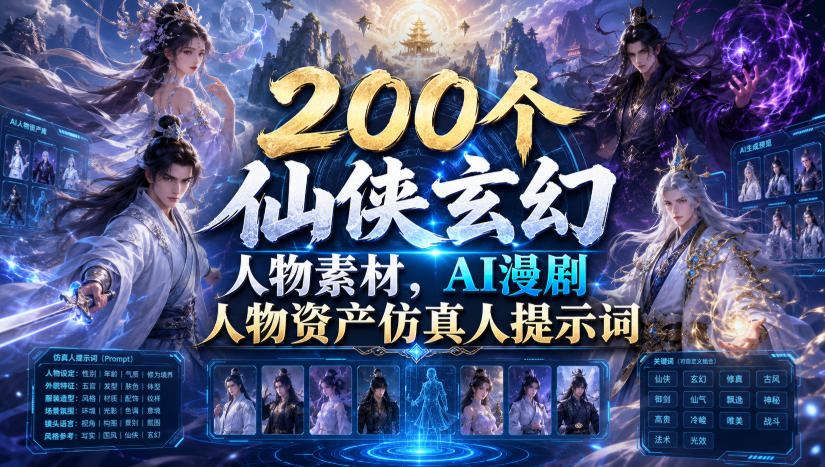 200个仙侠玄幻人物素材，AI漫剧人物资产仿真人提示词-副业终点站