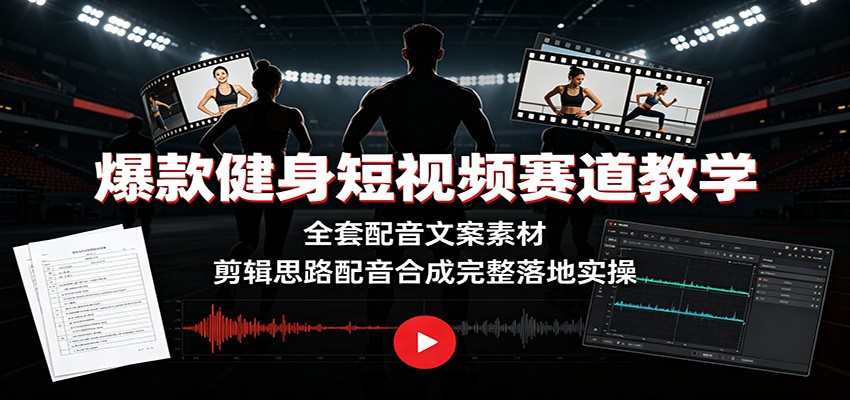 爆款健身短视频赛道教学:全套配音文案素材,剪辑思路配音合成完整落地实操-副业终点站