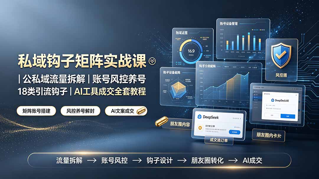 私域钩子矩阵实战课〓公私域流量拆解｜账号风控养号｜18类引流钩子｜AI工具成交全套教程-副业终点站