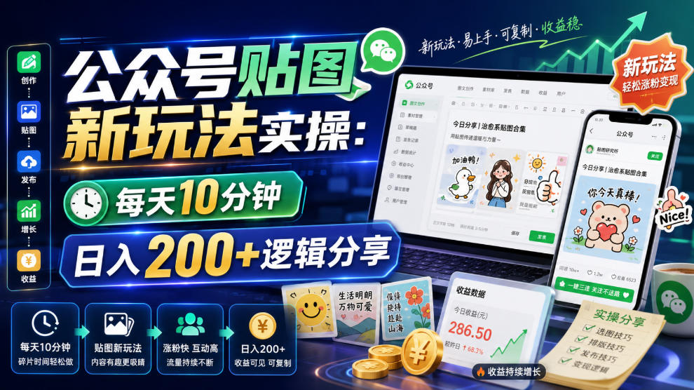 公众号贴图新玩法实操，每天10分钟，日入200+逻辑分享-副业终点站