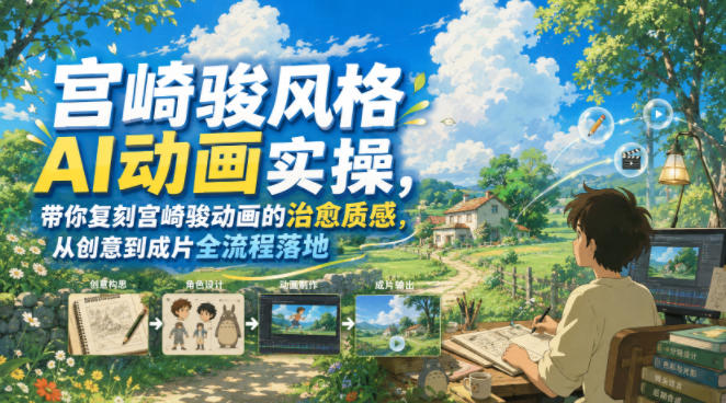 宫崎骏风格AI动画实操，带你复刻宫崎骏动画的治愈质感，从创意到成片全流程落地-副业终点站