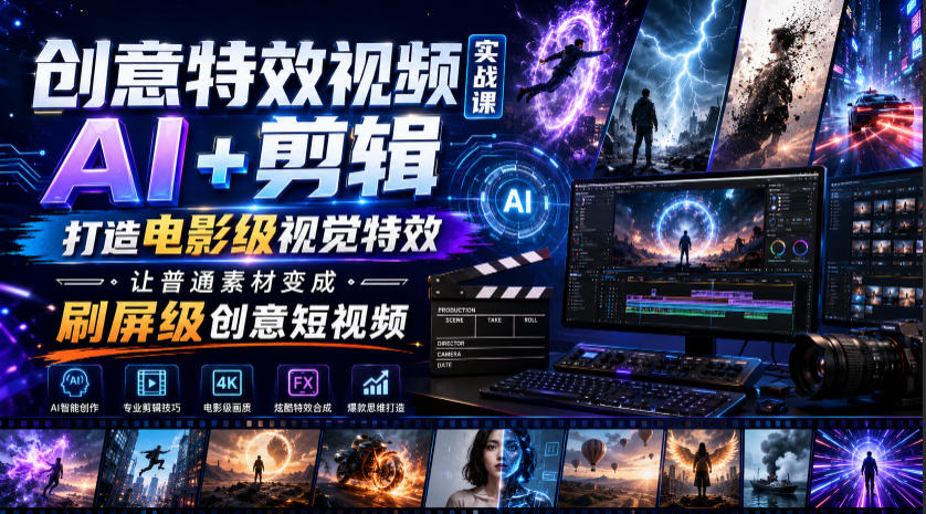 创意特效视频实战课，AI+剪辑打造电影级视觉特效，让普通素材变成刷屏级创意短视频-副业终点站