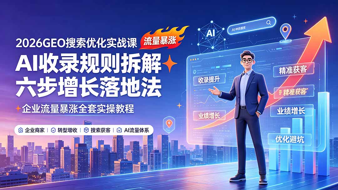 2026GEO搜索优化实战课：AI收录规则拆解｜六步增长落地法｜企业流量暴涨全套实操教程-副业终点站