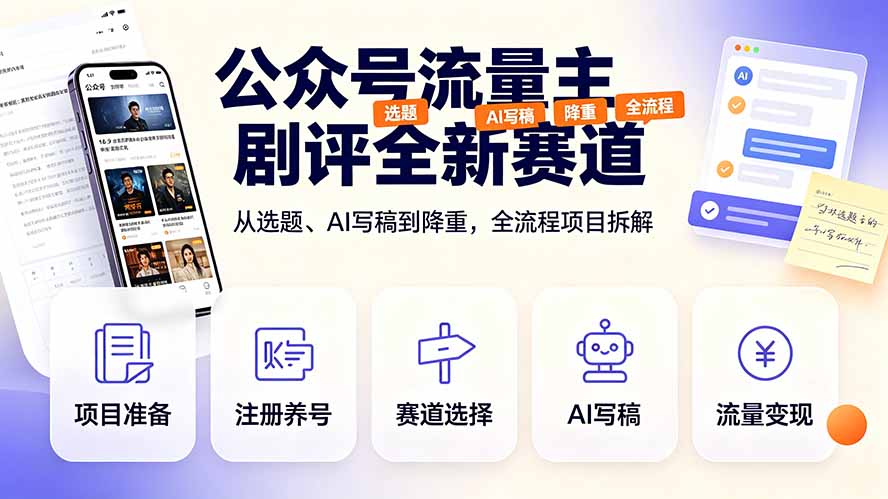 公众号流量主剧评全新赛道,从选题、AI写稿到降重,全流程项目拆解-副业终点站