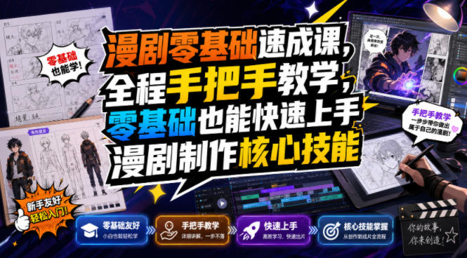 漫剧零基础速成课，全程手把手教学，零基础也能快速上手漫剧制作核心技能-副业终点站