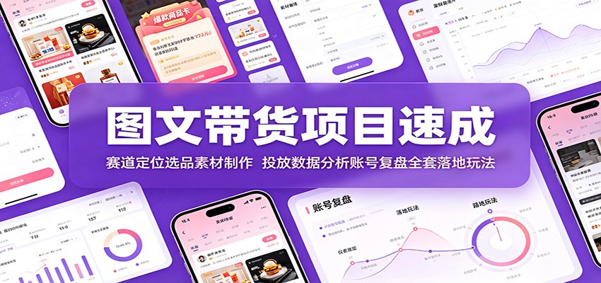 图文带货项目速成:赛道定位选品素材制作,投放数据分析账号复盘全套落地玩法-副业终点站
