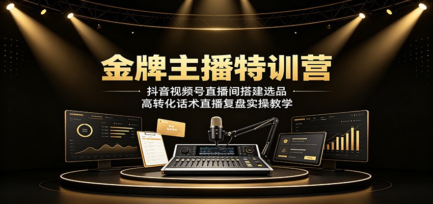金牌主播特训营:抖音视频号直播间搭建选品,高转化话术直播复盘实操教学-副业终点站
